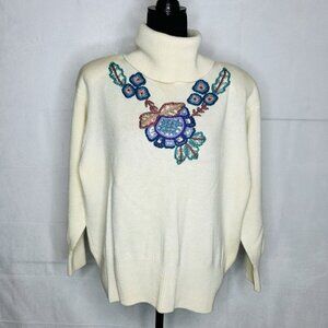 Catharine Lover Multicolor Wool Cowl Neck Pullover Sweater Womens Size 1X Cream